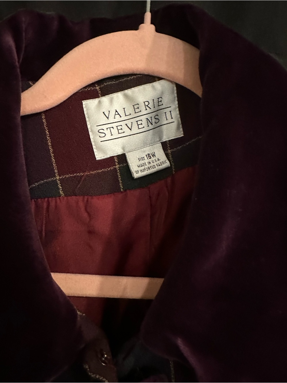 Valerie Stevens Burgundy Plaid Jacket with Matching Solid Burgundy Pants - Picture 3 of 6